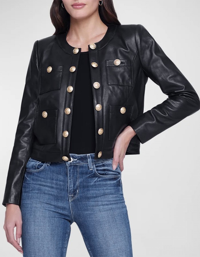 Women’s Jayde Collarless Black Leather Jacket