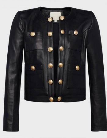Women’s Jayde Collarless Black Leather Jacket