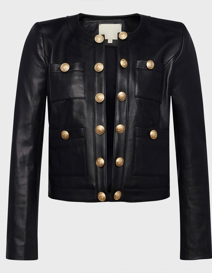 Women’s Jayde Collarless Black Leather Jacket