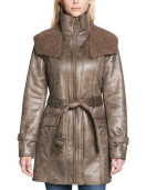 Women’s Mid-Length Shearling Duster Trench Coat