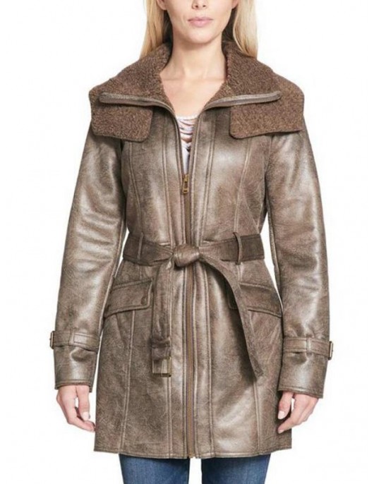 Women’s Mid-Length Shearling Duster Trench Coat