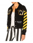 Women’s Off-White Virgil Abloh Varsity Jacket with Yellow Striped Sleeves
