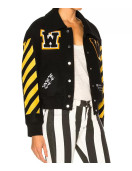 Women’s Off-White Virgil Abloh Varsity Jacket with Yellow Striped Sleeves