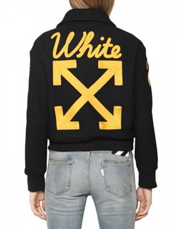 Women’s Off-White Virgil Abloh Varsity Jacket with Yellow Striped Sleeves