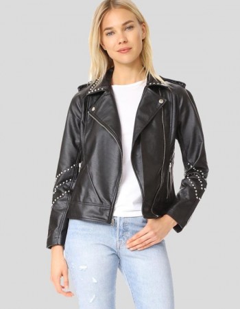 Women’s Studded Leather Motorcycle Jacket