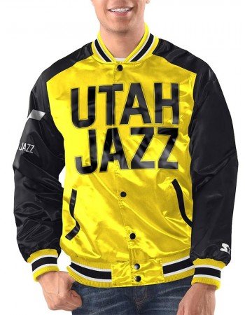Yellow Black Utah Jazz Renegade Varsity Satin Jacket