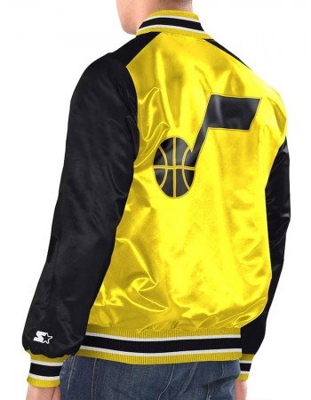 Yellow Black Utah Jazz Renegade Varsity Satin Jacket