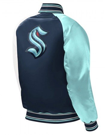 Youth Seattle Kraken Raglan Full-snap Varsity Satin Jacket