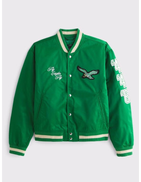 Abercrombie Chiefs Green Varsity Satin Bomber Jacket