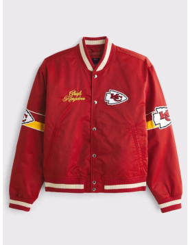 Abercrombie Chiefs Red Varsity Satin Bomber Jacket