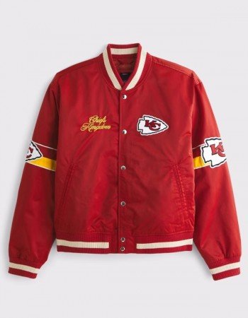 Abercrombie Chiefs Red Varsity Satin Bomber Jacket