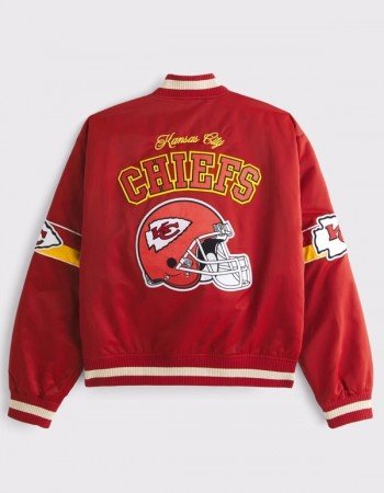 Abercrombie Chiefs Red Varsity Satin Bomber Jacket