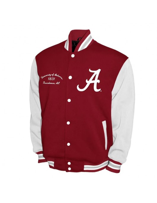 Alabama Crimson Tide Fleece Burgundy and White Varsity Jacket Alabama Crimson Tide Fleece Burgundy and White Varsity Jacket