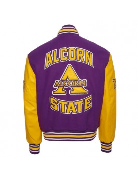 Alcorn State University Purple and Gold Varsity Jacket - Unisex Wool &amp; Leather