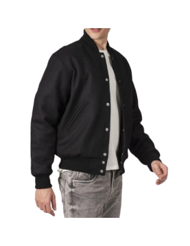 All-Wool Letterman Jacket in Sleek All-Black