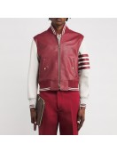Alton Mason Burgundy and White Varsity Leather Jacket