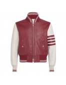 Alton Mason Burgundy and White Varsity Leather Jacket