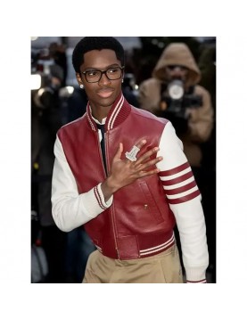 Alton Mason Burgundy and White Varsity Leather Jacket