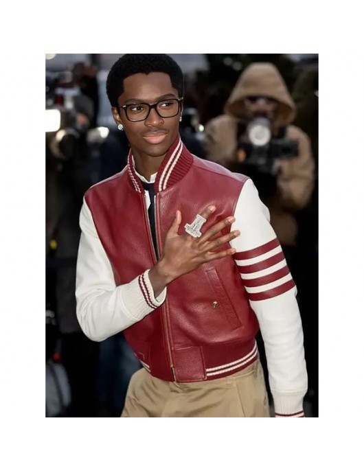 Alton Mason Burgundy and White Varsity Leather Jacket