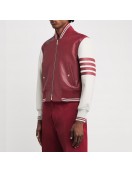 Alton Mason Burgundy and White Varsity Leather Jacket