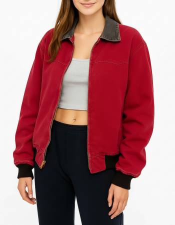 American Sweatshop Daisy Moriarty Bomber Cotton Red Jacket
