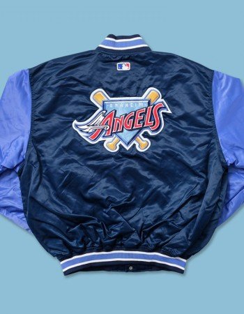 Anaheim Angels Navy and Light Blue Bomber Satin Jacket