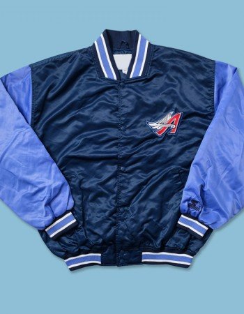 Anaheim Angels Navy and Light Blue Bomber Satin Jacket