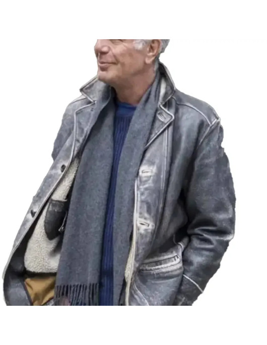 Anthony Bourdain Grey Leather Jacket
