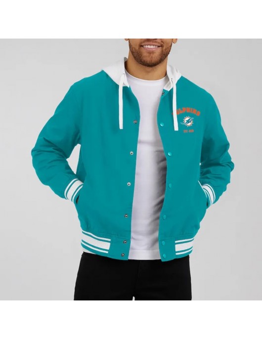 Aqua Miami Dolphins Cotton Hooded Jacket