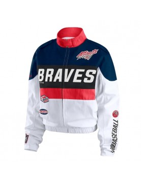 Atlanta Braves Racing Full-Zip Navy and White Jacket 