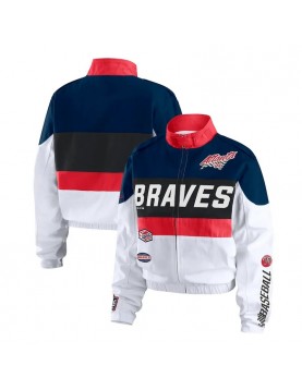 Atlanta Braves Racing Full-Zip Navy and White Jacket 