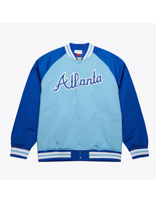 Atlanta Braves Vintage Logo Double Clutch Blue Satin Jacket