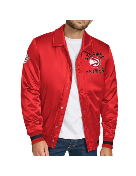 Atlanta Hawks Stitch Applique Red Satin Jacket