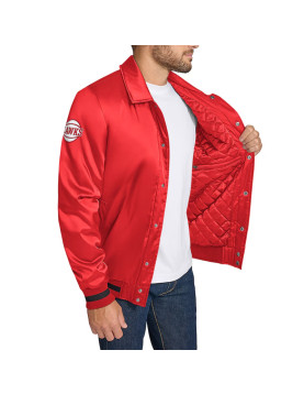 Atlanta Hawks Stitch Applique Red Satin Jacket