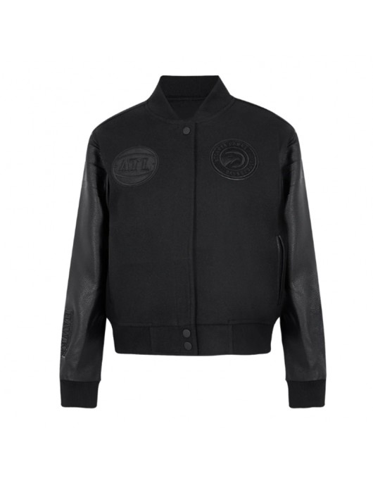 Atlanta Hawks Triple Black Varsity Wool and Leather Jacket