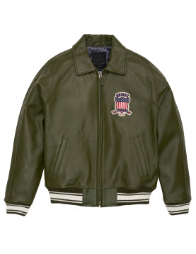 Avirex Icon Olive Green Bomber Leather  Jacket