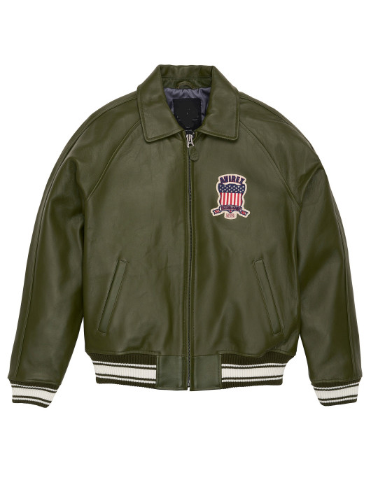 Avirex Icon Olive Green Bomber Leather  Jacket
