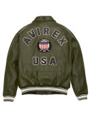 Avirex Icon Olive Green Bomber Leather  Jacket