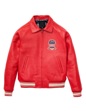 Avirex Icon Red Bomber Leather  Jacket