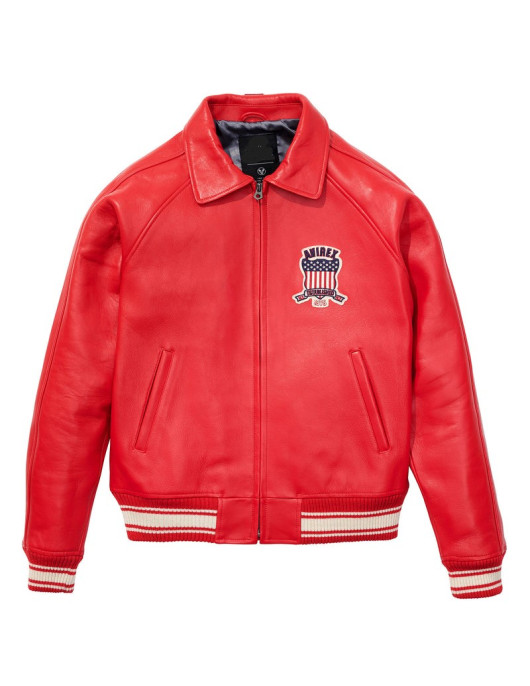 Avirex Icon Red Bomber Leather  Jacket