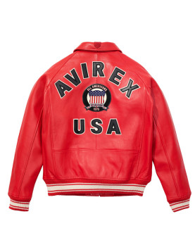 Avirex Icon Red Bomber Leather  Jacket
