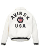 Avirex Icon White Bomber Leather  Jacket