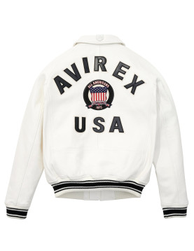 Avirex Icon White Bomber Leather  Jacket