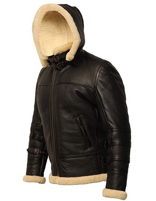 B3 Shearling Removable Hood Black Jacket