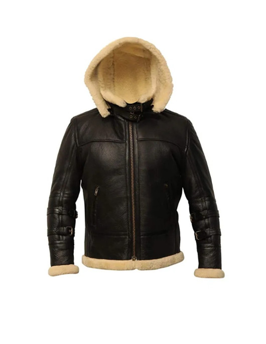 B3 Shearling Removable Hood Black Jacket