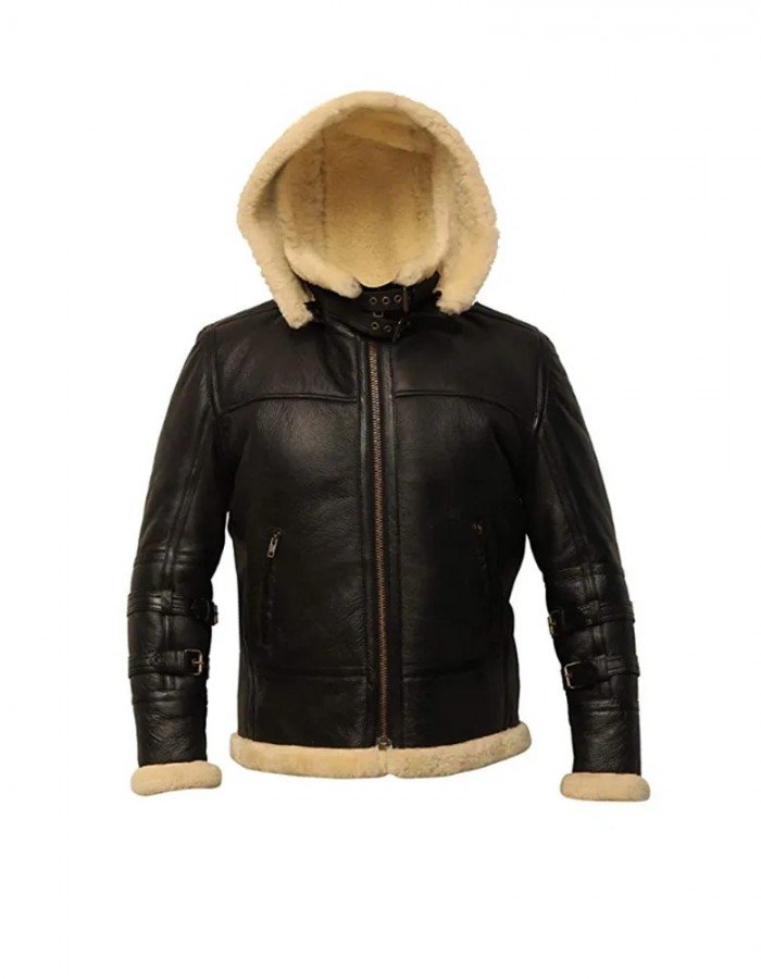 B3 Shearling Removable Hood Black Jacket