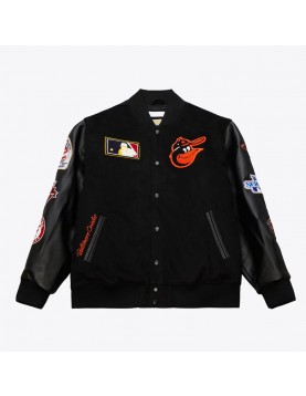 Baltimore Orioles Black Out Vintage Logo Varsity Jacket