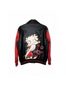 Betty Boop Pink Varsity Bomber Leather Jacket for Women Betty Boop Pink Varsity Bomber Leather Jacket for Women