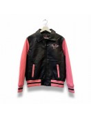 Betty Boop Pink Varsity Bomber Leather Jacket for Women Betty Boop Pink Varsity Bomber Leather Jacket for Women