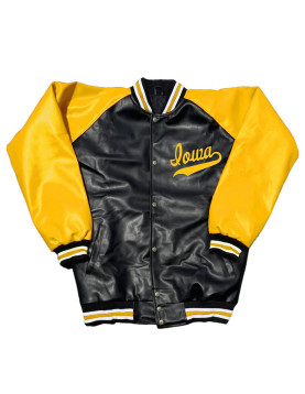 Black and Yellow Iowa Hawkeyes Varsity Leather Jacket